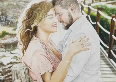 Pareja de enamorados retratados por la artista plástica